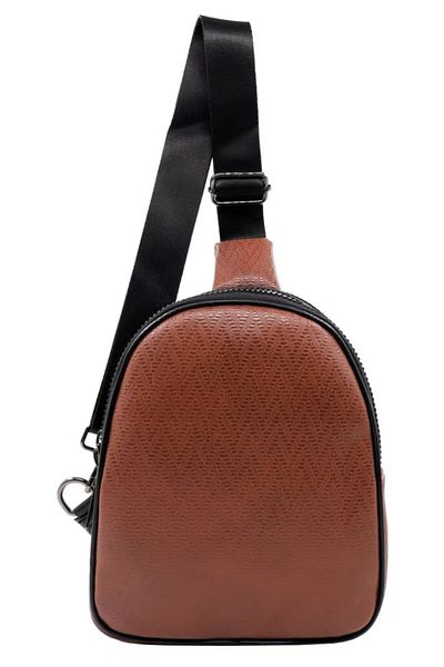 gio&mi Alessi Women's Pyramid Pattern Tan Cross Adjustable Two Compartment Chest Bag