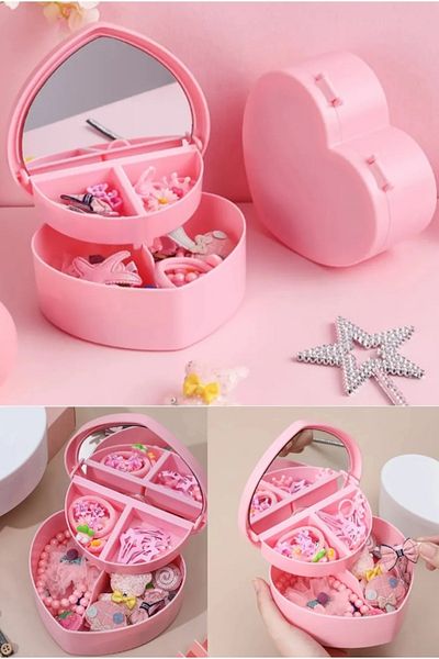 tafce Heart Designed Mirrored Jewelry Storage Box with Compartments