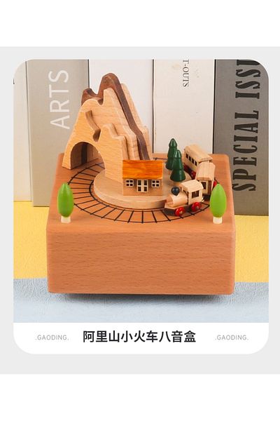 Choice New Small train Carousel Music Box Wooden Christmas Ornament Rotary Train Musical Box Home Decoratio