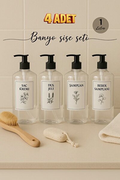 Dem Home Şeffaf Cam Görünümlü Plastik Banyo 4lü Şampuan-duş Jeli-saç Kremi-be...