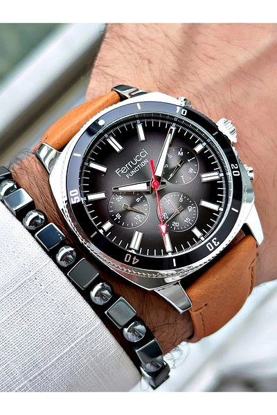 Ferrucci Funciton Function Multi Function Leather Cord Men's Wristwatch 3 Atm Waterproof