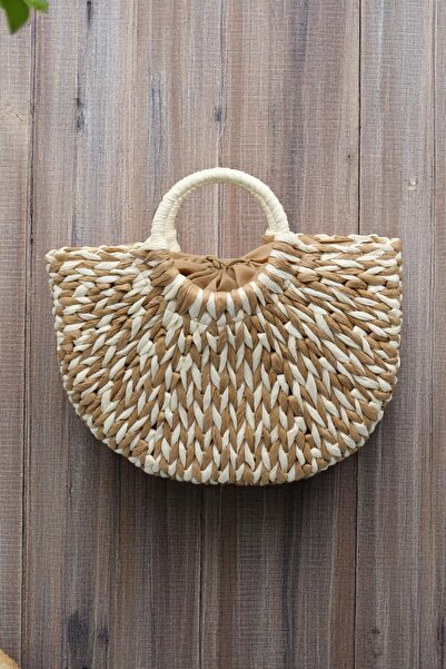 HFKY Солом'яна підкладка ручної організованої літньої пляжної сумки-сумки паперова мотузка