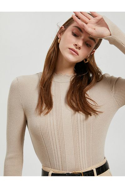 Koton Ribbed Knitwear Sweater with Collar Detail