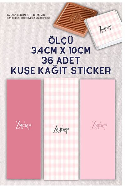 43 cici süsler organizasyon Chocolate Tag Pink Baby Girl Full Wrap 36 Pieces Sheet Shaped Uncut Madlen Tag