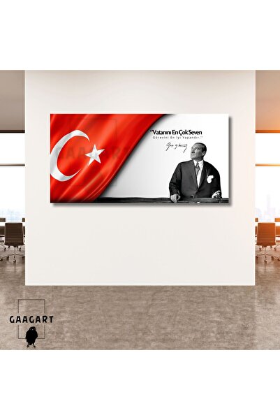 GAAGART Panoramik Kanvas Makam Panosu Atatürk ve Bayrak ‘’Vatanını En Çok Seven Görevini En İyi Yapandır.’’