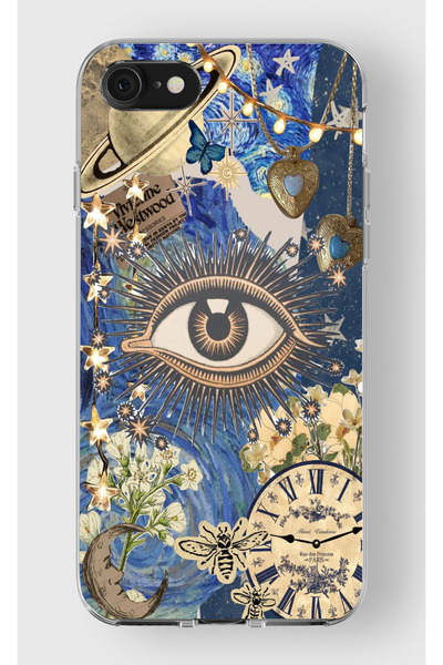 moonset Iphone 7 / 8 / SE Uyumlu Göz Tasarımlı Baskılı Şeffaf Telefon Kılıfı