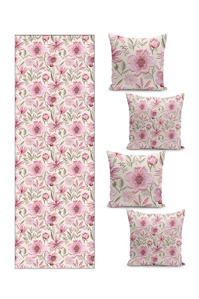 Filamente Filament Special Design Quadruple Cushion Case and Runer Set - Embroidery Look