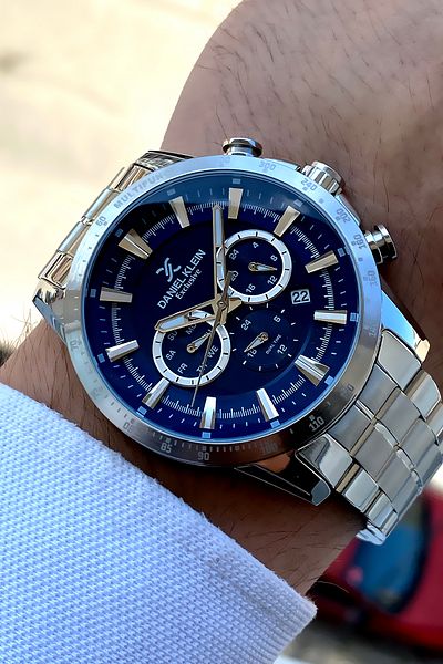 Daniel Klein New Season Original Steel Men's Watch with Silver Cord Navy Blue Dial Bracelet Gift