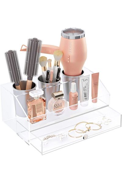 Generic Hair Tool Organizer, Acrylic Hair Dryer & Styling Tools Holder For Bathroom Countertop