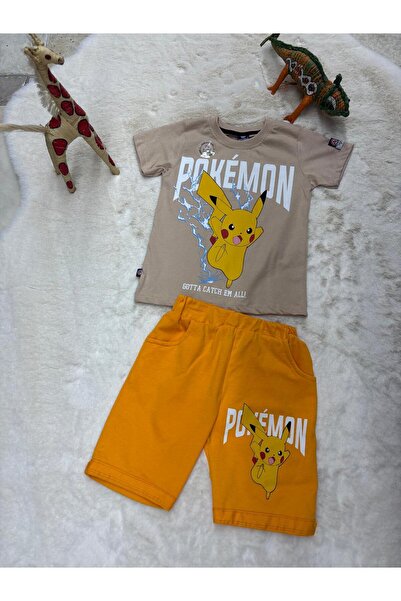 Baby pikachu karakterli erkek çocuk t-shirt şort takım