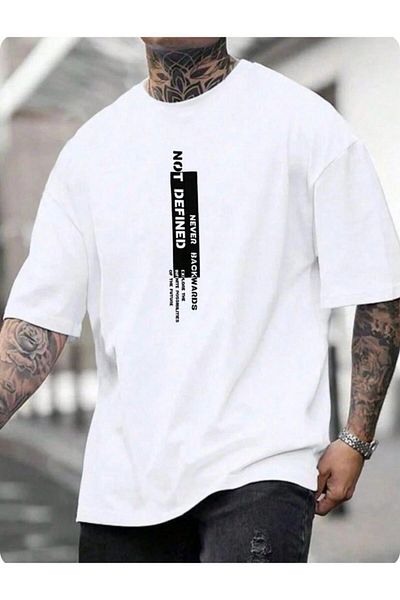 MODARİCH Not Defined T-Shirt - White Printed Oversize Crew Neck Short Sleeve Loose