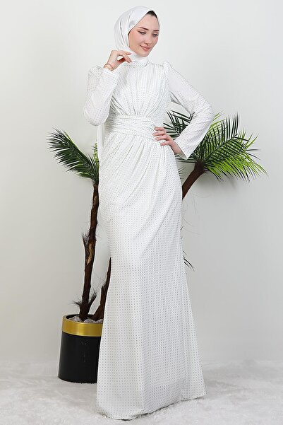 GİYZAMİLA Πλισέ φόρεμα Stoned Buzy Λευκό