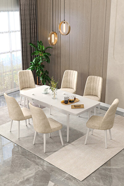 Maholandin Levi serisi 6 Kişilik Açılır Masa Sandalye Takımı Mutfak Masası Ta...