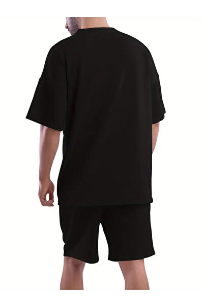 MODARİCH Паризька смугаста футболка з зачесаними шортами - Чорні шорти Футболка з принтом Оверсайз Екіпаж Горловина