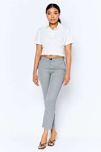 Steve Madden Women Spread Collar Short Sleeve Plain Blouse, White