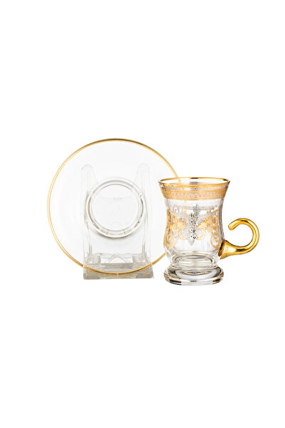 Dania Turkish crystal tea cup set beautifully laser engraved in gold and silver 6 cups + 6 saucers
