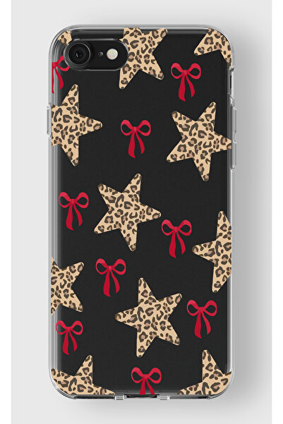 moonset Iphone 7 / 8 / SE Uyumlu Yıldız ve Fiyonk Tasarımlı Baskılı Şeffaf Te...