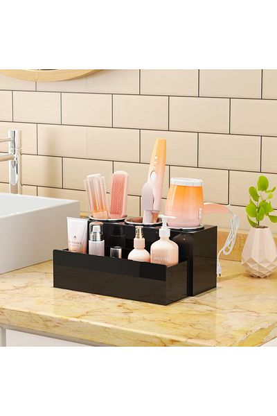 Generic Hair Tool Organizer, Black Acrylic Hair Dryer & Styling Holder For Bathroom Countertop