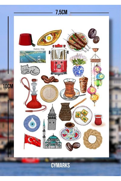 alışveriş kurdu Turkey Themed 6-Piece Sticker Set - Planner Agenda Laptop Scrapbook Bullet Journal Sticker Label Set