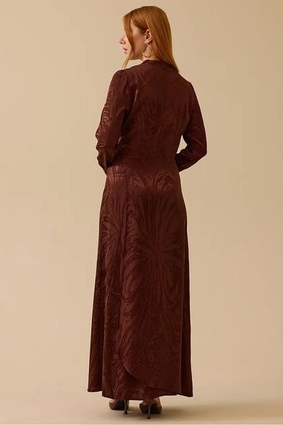 SEÇİL Women's Shiny Textured Patterned Maxi Dress - Brown