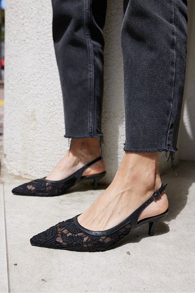 ANGELİNA JONES PANTOFI CU TAC MINI DETAIL TUL DANTELA NEGRA GRIS FEMEI