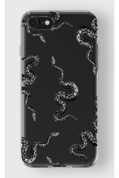 moonset Iphone 7 / 8 / SE Uyumlu Yılan Tasarımlı Baskılı Şeffaf Telefon Kılıfı