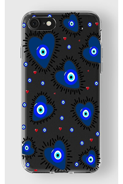 moonset Iphone 7 / 8 / SE Uyumlu Nazar Kalpler Tasarımlı Baskılı Şeffaf Telef...