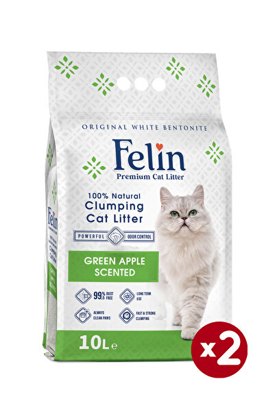 FELİN Yeşil Elma Kokulu Topaklanan Ince Taneli Kedi Kumu 10lx2