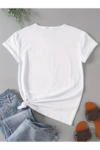 MODARİCH Krishima Pattern T-Shirt - White Printed Oversize Crew Neck Short Sleeve Loose
