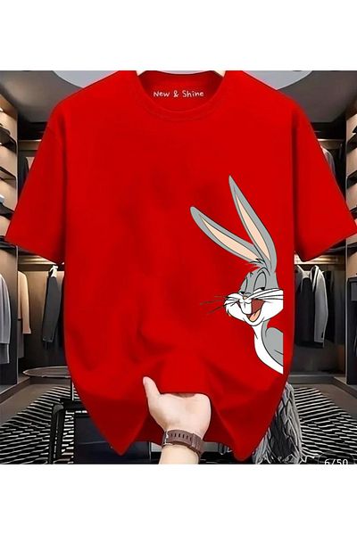 New Shine 1 T-Shirt Is a Gift for Purchases of 6 or More in the Cart - Bugs Bunny Printed Large Size Oversize T-Shirt