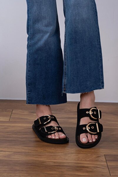 sovrana Двохремінні тапочки з чорного замшу