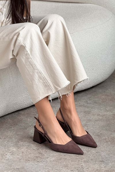NİŞANTAŞI SHOES Brązowe zamszowe buty damskie na wysokim obcasie ze sprzączką wokół kostki
