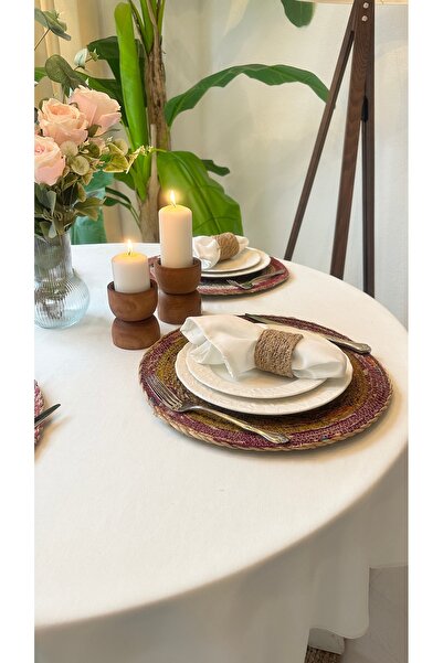 Decamor home Velvet Textured, Stain-Resistant White Round Tablecloth (Napkin Not Included)