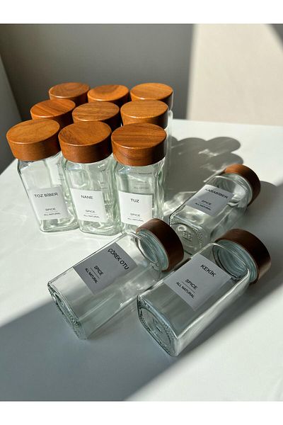 moon home dekor Glass Spice Jar Set with Wooden Lid – 10 Spice Jars with Labels