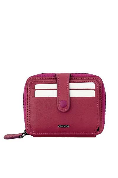 Grande 739 Leather Horizontal Card Holder with Zipper and Snap Fastener Arsel Fuchsia