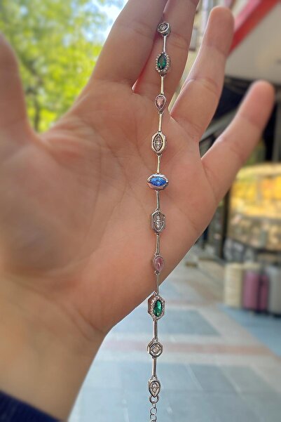 Erer Gümüş Gümüş renkli taşlı bileklik