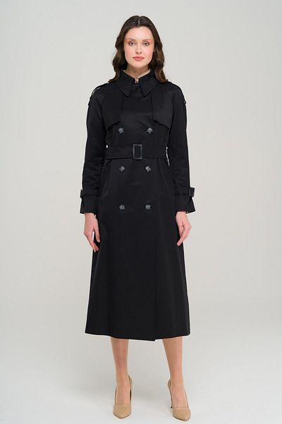 Olcay Trench Coat with Raglan Sleeve Epaulettes and Cloak Detail, Water Repellent Black 6699