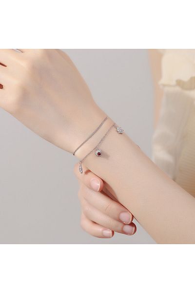 delis Bratara Argint 925, Jw672, Model Dublu Cu Inimioare Si Flori, Placata Cu Rodiu