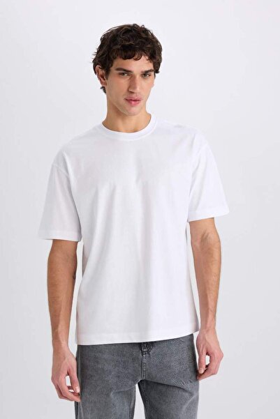 DeFacto 100 % Baumwolle, Oversize-Schnitt, weiter Schnitt, Rundhalsausschnitt, Basic, einfarbig, kurzärmeliges T-Shirt E6885AXNS