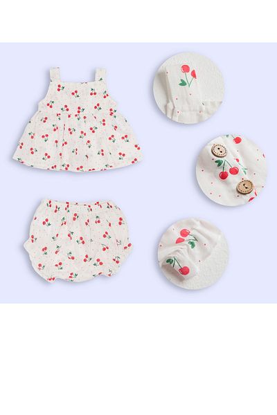 BİGÜMEX Girl's Cherry Linen Panty Dress Set