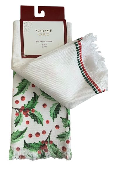 Madame Coco New Year's Joyle Kitchen Towel Set - White 2 Pieces 40 X60 cm