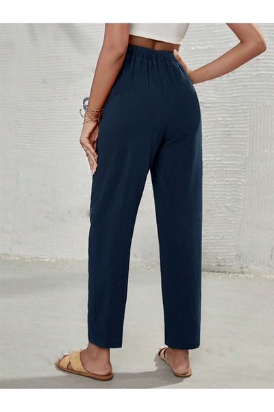 night blue French High Waist Pants-Indigo
