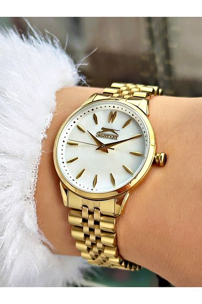 Slazenger Steel Cord 3 Atm Waterproof Gold Color Women Wrist Watch 2373.05