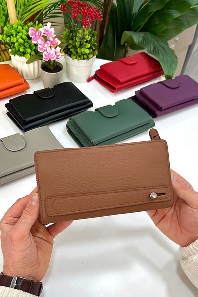 CüzCan Zurich Unisex Ανοιχτό καφέ Γνήσιο Δερμάτινο Χαρτοφυλάκιο Χεριών με Θήκη Τηλεφώνου
