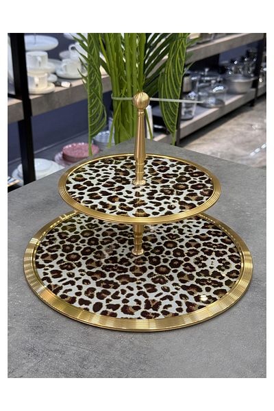ACAR Luxury Metal Passifolia 2 Tier Glass Tray Leopard