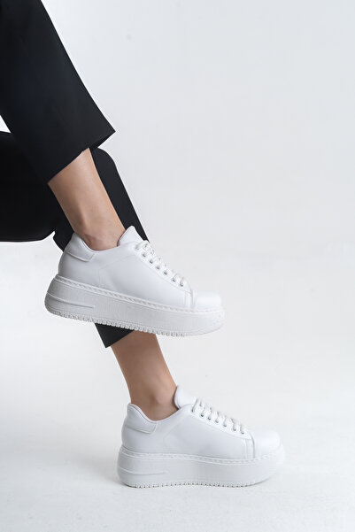 Rivetta Pantofi sport albi pentru femei cu talpă înaltă, ocazional