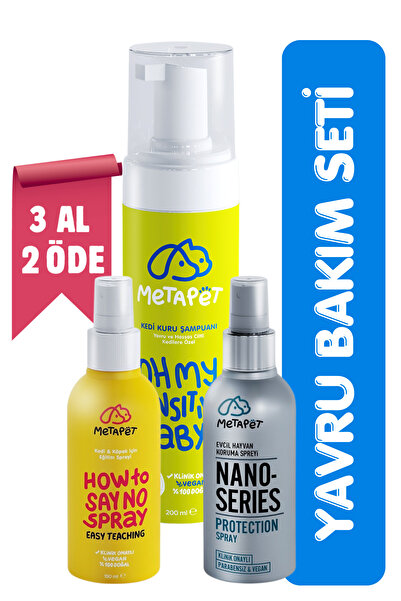 Metapet Yavru Kedi Bakım Ürünleri Seti, Eğitim Spreyi, Nano Series Hijyen Spreyi Ve Kuru Şampuan