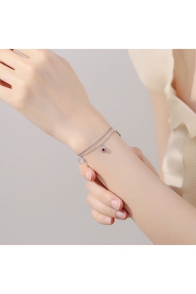 delis Bratara Argint 925, Jw671, Model Dublu Cu Inimioare, Placata Cu Rodiu