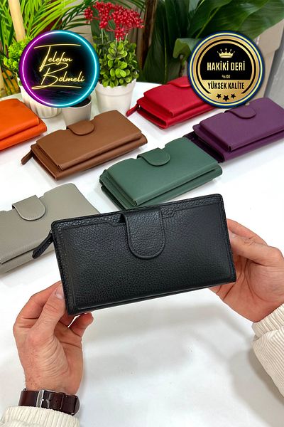 CüzCan Zurich Unisex Μαύρο Γνήσιο Δερμάτινο Χαρτοφυλάκιο Χεριού με Θήκη Τηλεφώνου