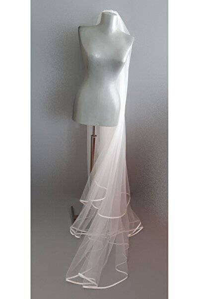 Suzanna Moda Beyaz Saten Biyeli Kısa Katı 1.50cm Uzun Katı 2mt Taraklı Duvak Suzanna Moda
